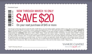 Coupon for: Yankee Candle, $20 off