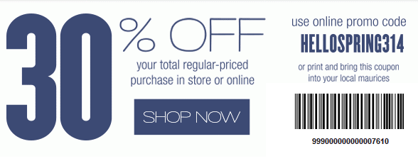 Coupon for: maurices, 30% off your purchase