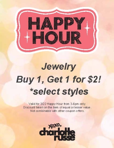 Coupon for: charlotte russe, happy hour: BOGO