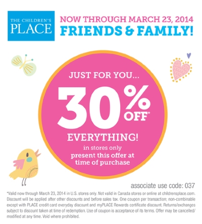 Coupon for: The Children’s Place, Friends & Family