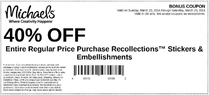 Coupon for: Michaels, get a coupon: 40% off