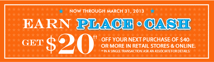 Coupon for: The Children's Place, Earn $20 Place cash