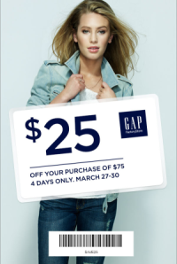 Coupon for: GAP, $25 off your purchase