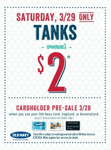 Coupon for: Old Navy, Women's Tanks $2