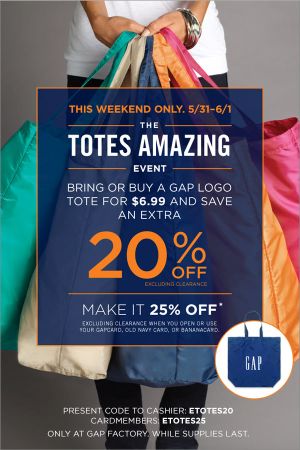 Coupon for: GAP Factory, The Totes Amazing Event