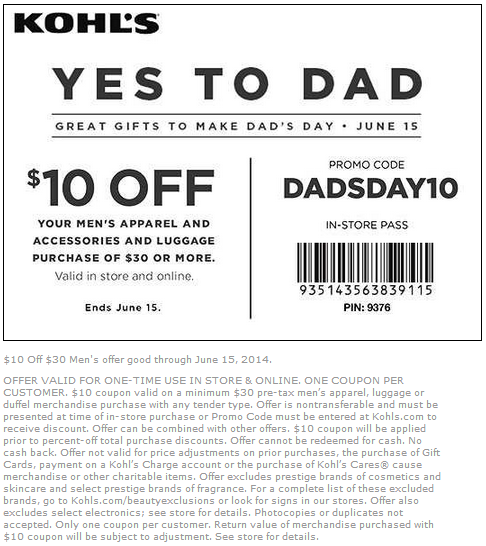 Coupon for: Kohl's, Yes to dad