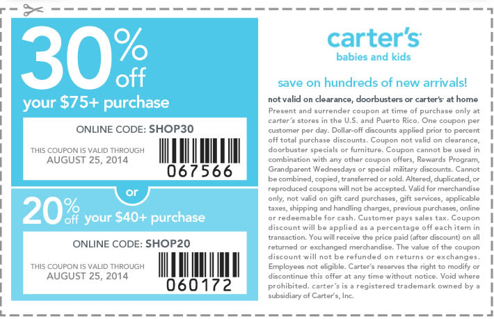 Coupon for: Carter's, take up to 30% off ...