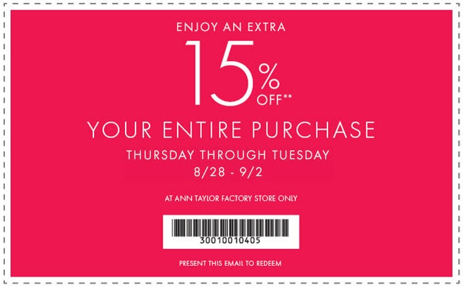 Coupon for: Ann Taylor Factory, Labor Day SALE