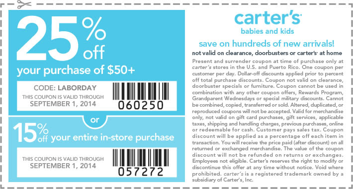 Coupon for: carter's, Labor Day SALE