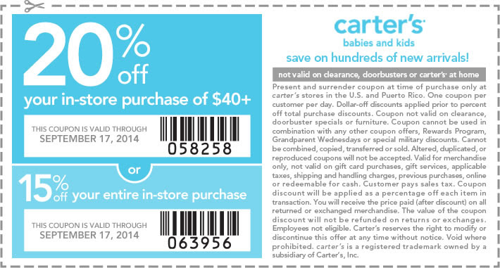 Coupon for: Carter's, take 20% off your ...