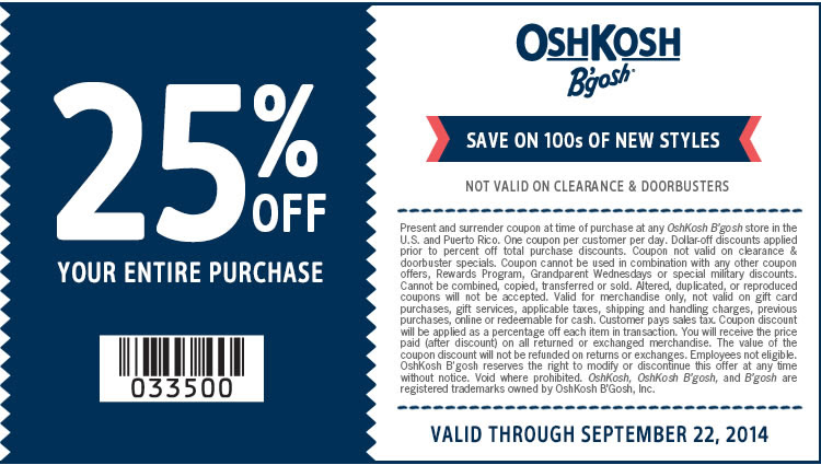 Coupon for: OshKosh B'gosh, Friends & Family coupon