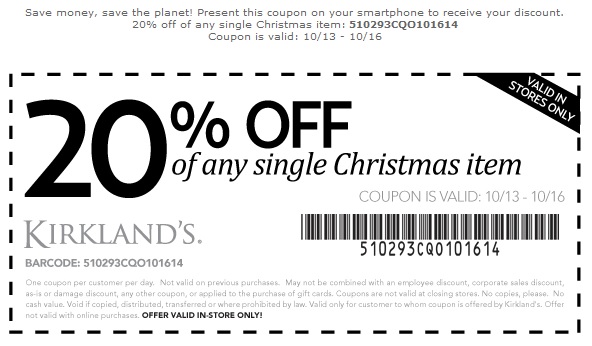 Coupon for: Kirkland's, special Christmas sneak preview ...