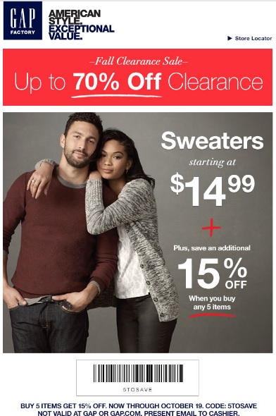 Coupon for: Gap Factory stores, Clearance SALE ...