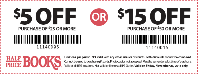 Coupon for: Half Price Books, Black Friday 2014 coupon