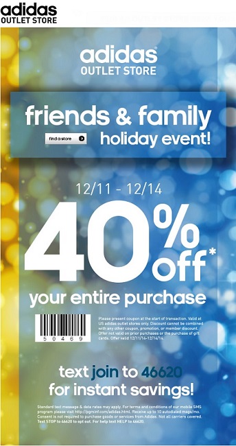 Coupon for: adidas outlet stores, Friends & Family Event ...