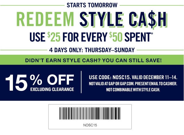 Coupon for: Gap Factory, Redeem Style Cash ...