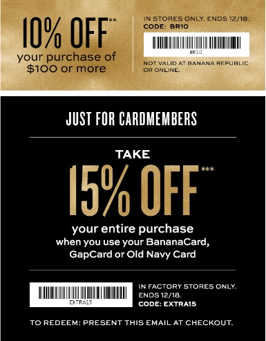 Coupon for: Banana Republic Factory Stores, Get gifting ....