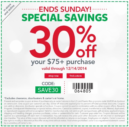 Coupon for: carter's, special savings ...