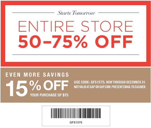 Coupon for: Gap Factory Stores, Entire store up to 75%