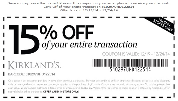 Coupon for: Kirkland's, Save 15% off your purchase ...
