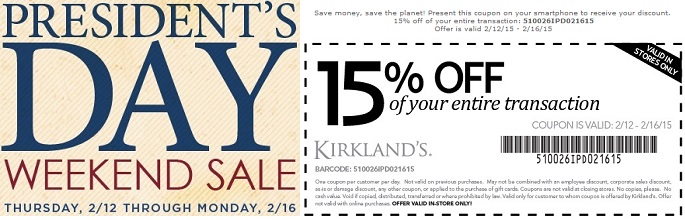 Coupon for: Kirkland's, President's Day Savings