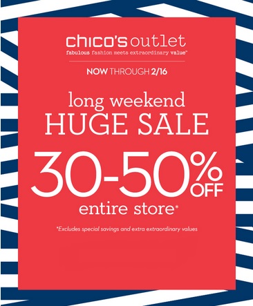 Coupon for: Chico's Outlets, President's Day & Valentine's day SALE