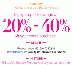 Coupon for: Vera Bradley, Last day of great offer