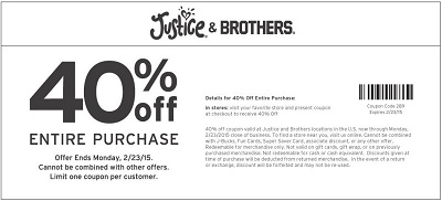 Coupon for: Justice & Brothers, Sale coupon