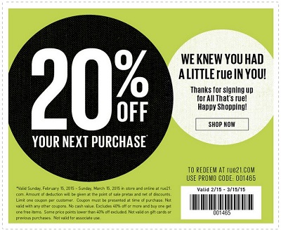 Coupon for: Rue 21, receive discount on your purchase