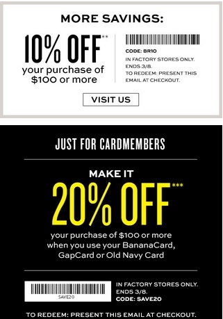 Coupon for: Banana Republic Factory Stores, More savings