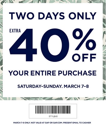 Coupon for: Gap Factory Stores, 2 days of great savings