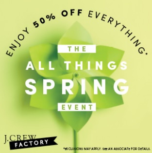 Coupon for: J. Crew Factory, Premium Outlets, Spring Sale