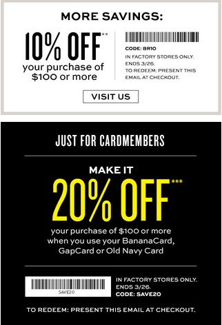 Coupon for: Banana Republic Factory Stores, Save big