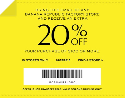 Coupon for: Banana Republic Factory Stores, Save with printable coupon