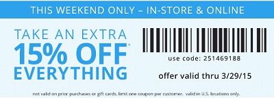 Coupon for: Payless ShoeSource, Extra 15% off everything
