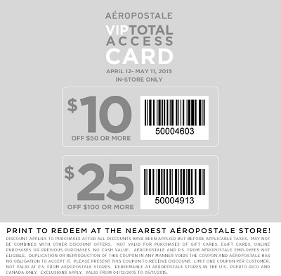 Coupon for: Aéropostale, Shopping with printable sale coupon