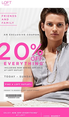 Coupon for: LOFT Outlet Stores, Friends & Family Event