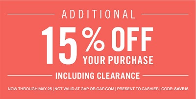 Coupon for: Gap Factory Stores, Memorial Day Sale 2015