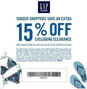 Coupon for: Gap Factory, Tanger Outlets, Extra Discount