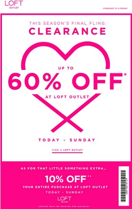 Coupon for: LOFT Outlet Stores, Big announcement: Up to 60% ogg