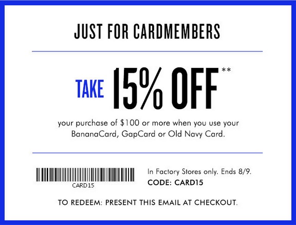 Coupon for: Special offer for Cardmembers at Banana Republic Factory Stores