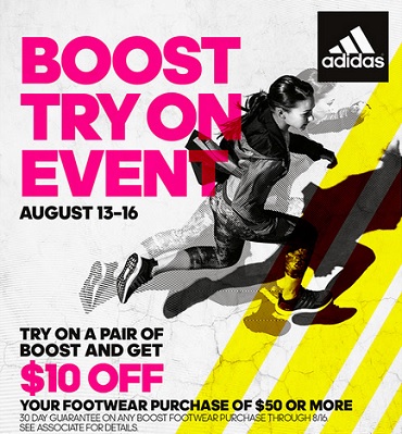 Coupon for: adidas Outlet Stores, Boost try on event ...