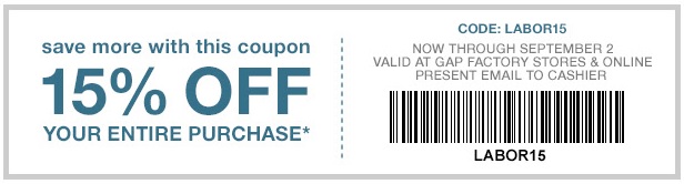 Coupon for: Labor Day Sale is coming soon at Gap Factory Stores