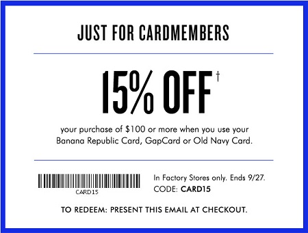 Coupon for: Banana Republic Factory Store, Special offer for Cardmembers ...