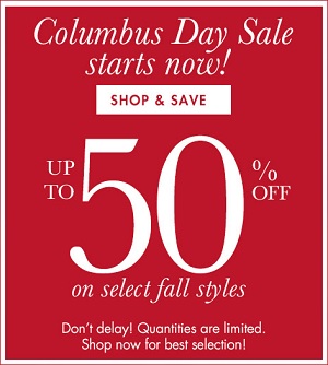 Coupon for: Coldwater Creek, Columbus Day SALE 2015