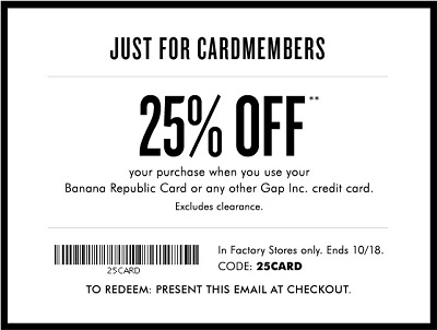 Coupon for: Save with printable coupon at Banana Republic Factory Stores
