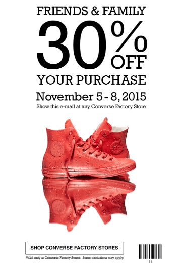 Coupon for: Friends & Family Sale at Converse Factory Stores ...