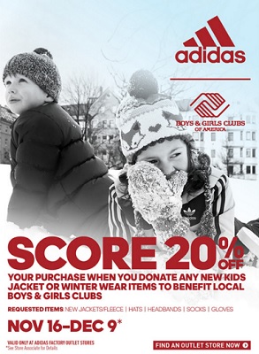 Coupon for: adidas Outlet Stores, Donate and receive discount ...