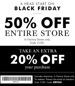 Coupon for: Black Friday starts early at Banana Republic Factory Stores ...