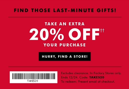 Coupon for: Last-minute gifting at Banana Republic Factory Stores ...